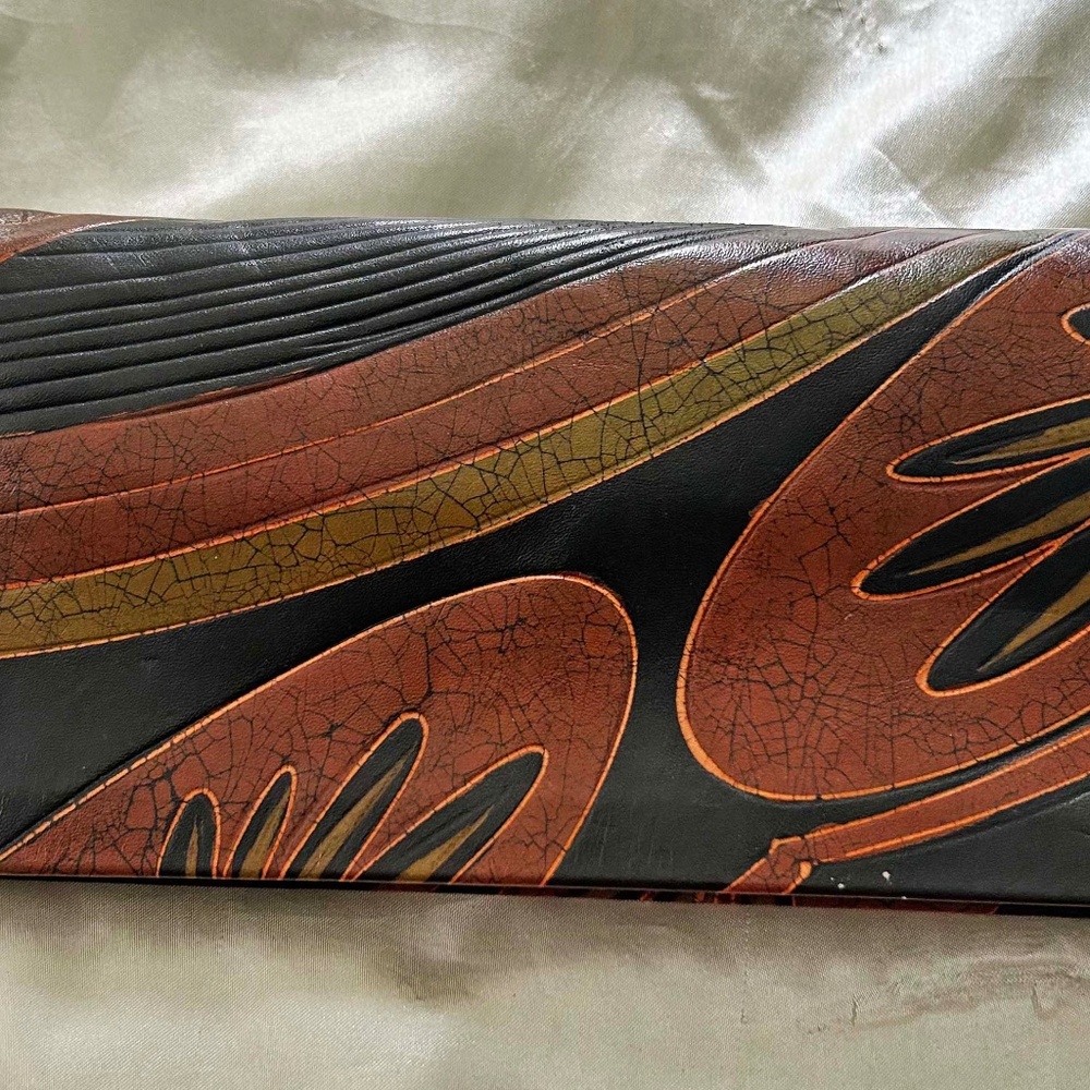 CLUTCH HANDCRAFTED IN BRAZIL, LEATHER, LOST WAX METHOD, ONE OF A KIND, BROWN &